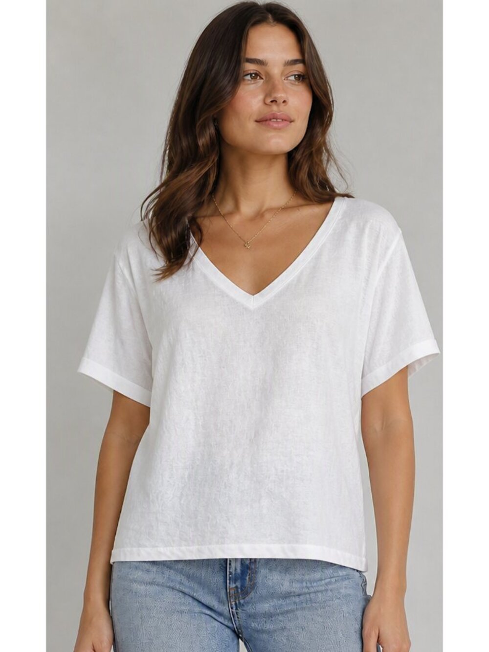 NAKED CASHMERE 100% Linen Slub Knit V Neck Top Large White Minimalist Preppy
